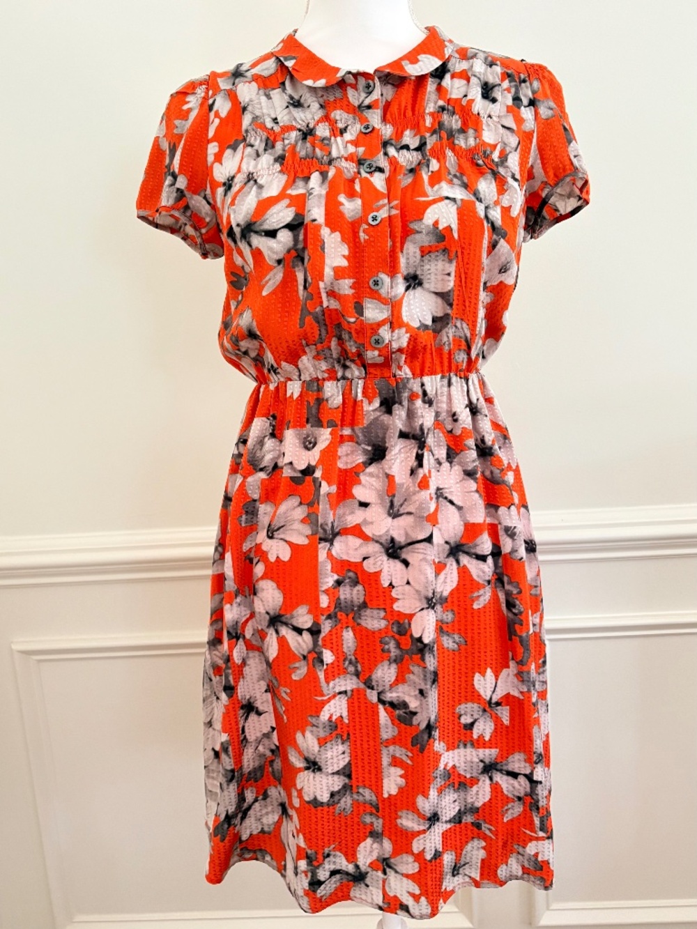 Maeve Anthropologie Floral Spectrum Silk Dress 2 Orange Peter Pan Collar Mini